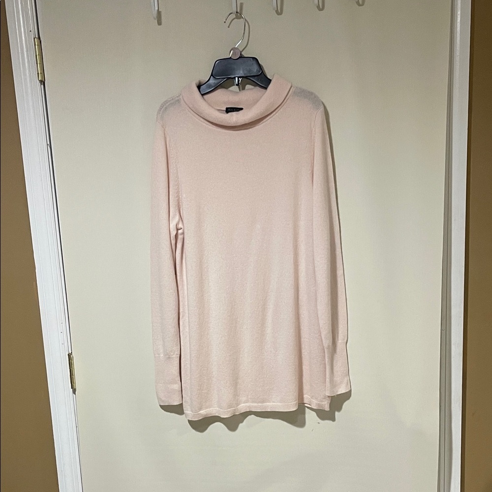 NWOT Talbots 100% Pure Cashmere Soft Pink Cowl Neck Sweater Woven Size Medium